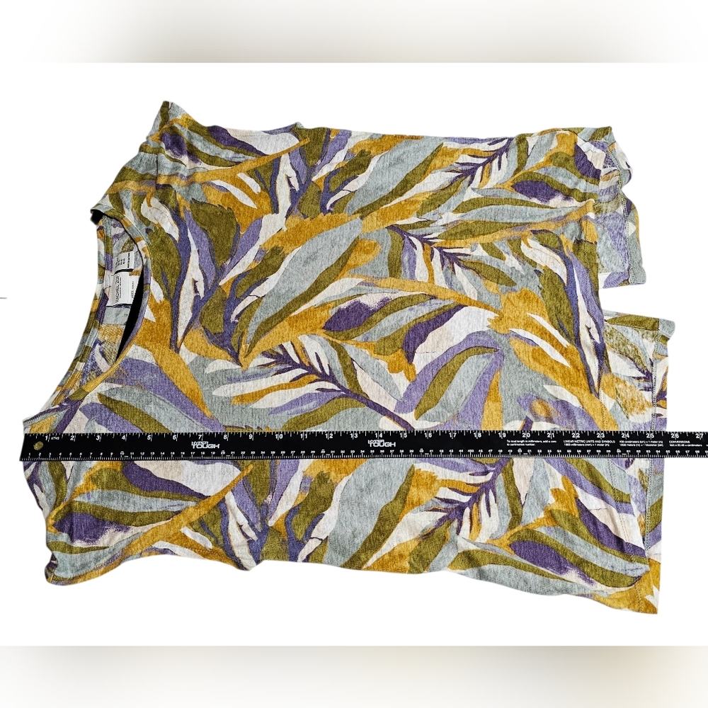 Rachel Zoe Women 100% Linen Boho Multicolor Leaf Print Tunic Top Size XL - Picture 6 of 7